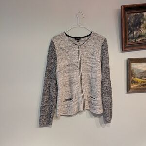Talbots Women's XL Colorblock Textured Knit Zip Cardigan Jacket Gray Tones
